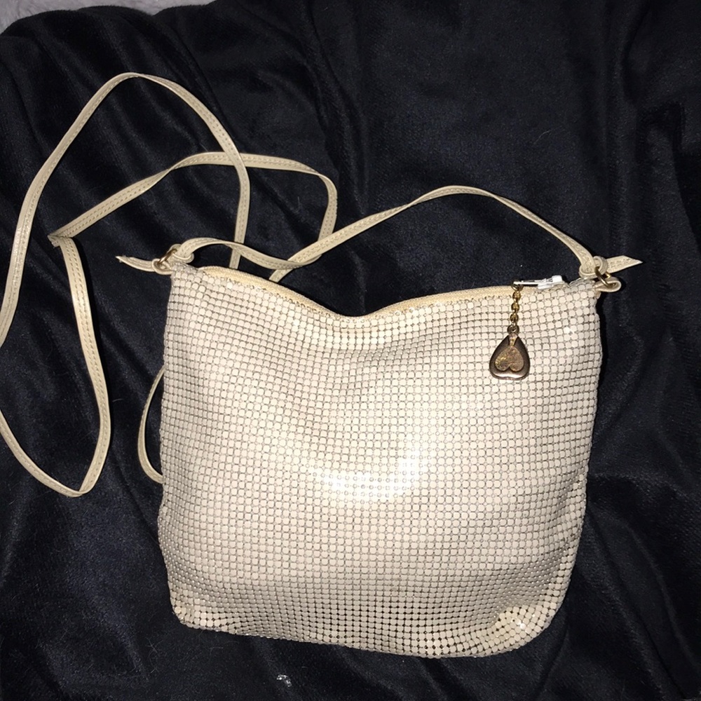 Vintage Whiting& Davis Cream String Mesh Metal Bag - image 1